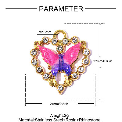 304 Stainless Steel Rhinestone Pendants STAS-OY015-36G-02-1