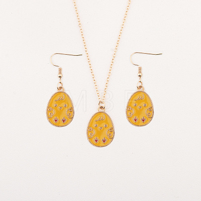 Easter Egg Alloy Enamel Pendant Necklace & Dangle Earrings Sets FS-WG38758-04-1