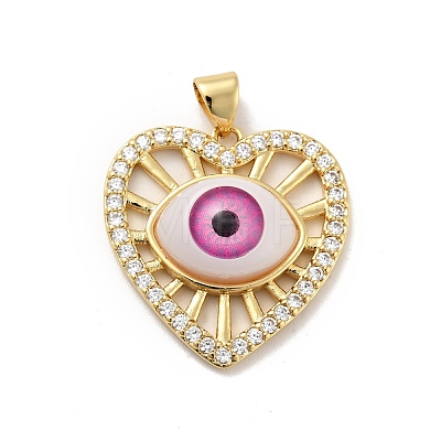 Heart with Eye Brass Micro Pave Clear Cubic Zirconia Pendants KK-G419-07G-1