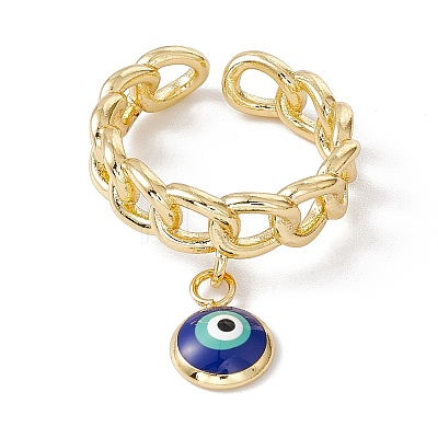 Enamel Evil Eye Charm Open Cuff Ring with Enamel RJEW-I086-06G-04-1