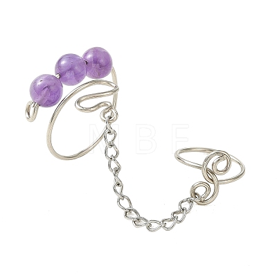 Natural Gemstone Cuff Rings RJEW-JR01072-1