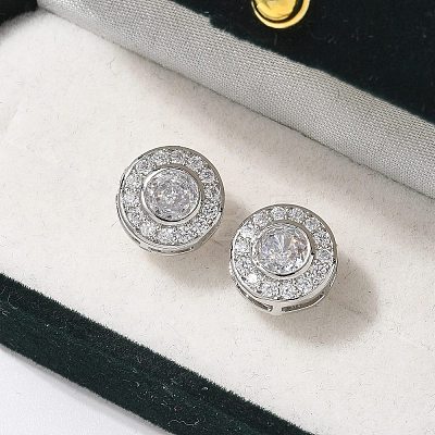 Brass Micro Pave Clear Cubic Zirconia Stud Earrings X-EJEW-Q015-10P-1