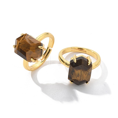 Hexagon Natural Tiger Eye Finger Rings RJEW-B113-02G-05-1