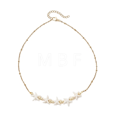Ocean Dyed Synthetic Turquoise Starfish Beaded Bib Necklaces with 304 Stainless Steel Satellite Chains NJEW-JN05979-02-1