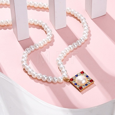 PVD Vacuum Plating 304 Stainless Steel Colorful Cubic Zirconia Rhombus Pendant Necklaces STAS-Z114-23G-1