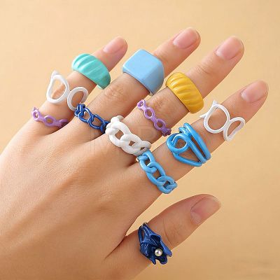 Alloy & Plastic Pearl Cuff Open Rings Set for Girls WG6D6E4-01-1