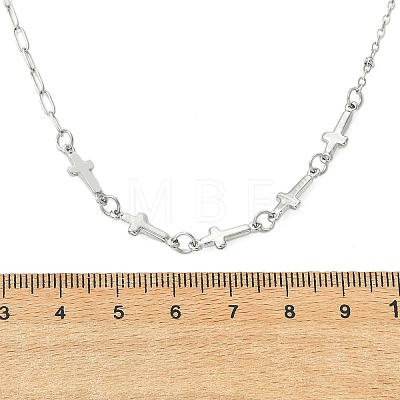 304 Stainless Steel Religion Cross Link Chain Necklaces for Women NJEW-JN06157-1