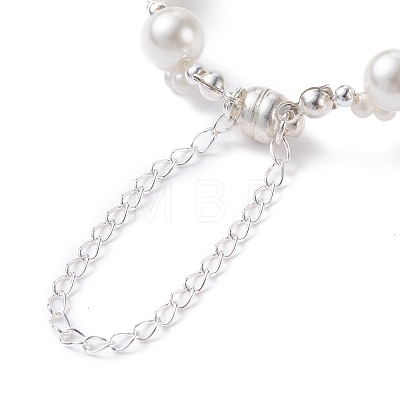 Round Shell Pearl Beaded Bracelet with Safety Chain BJEW-TA00036-1