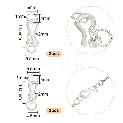 GOMAKERER 4Pcs 2 Styles 925 Sterling Silver S-Shaped Hook Clasps STER-GO0001-16-1