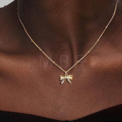 Bowknot Brass Pendant Necklaces for Women WG5C793-03-1