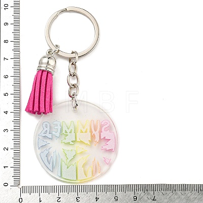 Acrylic Flat Round with Suede Tassel Pendant Keychain KEYC-G060-01F-1