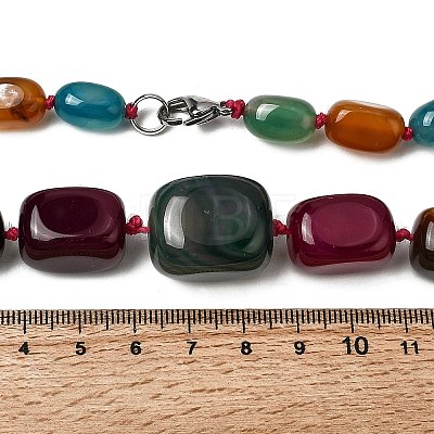 Dyed Natural Agate Cuboid Graduated Beaded Necklaces with Alloy Clasps NJEW-C113-01E-1