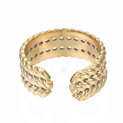 304 Stainless Steel Twist Rope Open Cuff Ring RJEW-T023-47G-1