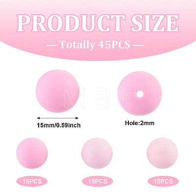 45Pcs 3 Colors Round Silicone Focal Beads SIL-TAD0001-01E-1
