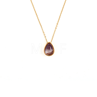 Natural Amethyst Teardrop Urn Ashes Pendant Necklace NJEW-CA0003-09A-1