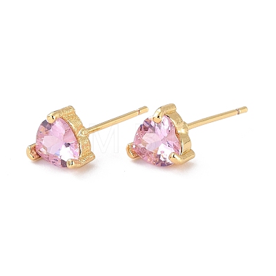 Dainty Heart Pink Cubic Zirconia Stud Earrings for Her EJEW-C002-11G-RS-1