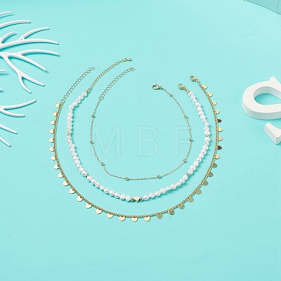 3Pcs 3 Style Brass Satellite Chain Necklaces Set NJEW-JN04106-1