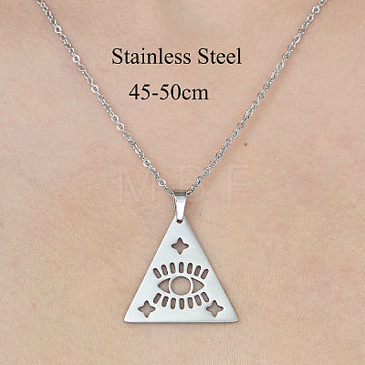 201 Stainless Steel Hollow Triangle with Eye Pendant Necklace NJEW-OY001-91-1