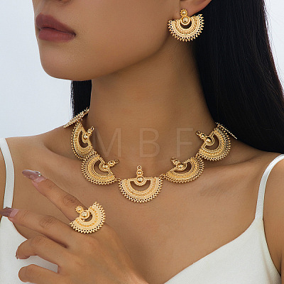 Alloy Fan Shape Stud Earrings & Necklaces & Rings Sets WGD6BDF-01-1