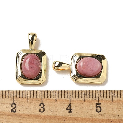 Brass Pave Natural Rhodonite Rectangle Pendants KK-R210-27G-1