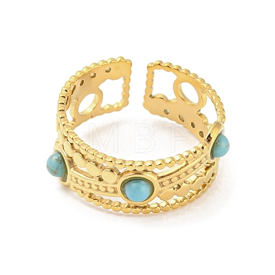Synthetic Turquoise Beaded Open Cuff Ring RJEW-G293-01B-1
