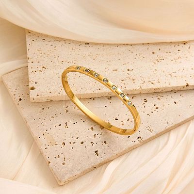 304 Stainless Steel & Crystal Rhinestone Hinged Bangles for Women WGC4C17-01-1