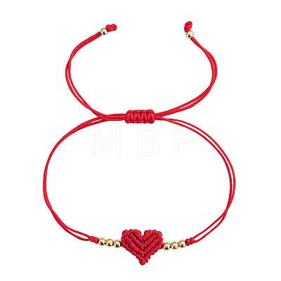 Adjustable Handmade Heart Adjustable Nylon Red String Bracelets with Brass Beads KE0990-1