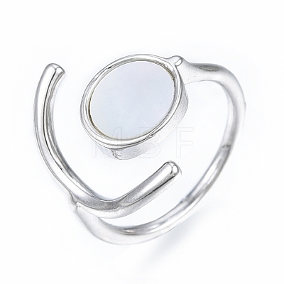 Natural Shell Flat Round Open Cuff Ring RJEW-T001-92P-1