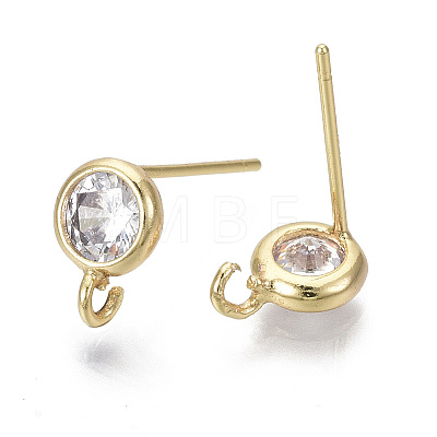 Brass Micro Clear Cubic Zirconia Stud Earring Findings KK-R132-063-NF-1