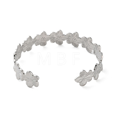 304 Stainless Steel Flower Open Cuff Bangles for Women BJEW-M316-01P-1