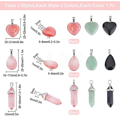 SUNNYCLUE 9Pcs 9 Style Natural & Synthetic Mixed Gemstone Pendants G-SC0001-73-1