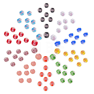 80Pcs 10 Colors Handmade Luminous Inner Flower Lampwork Beads LAMP-SC0001-25-1