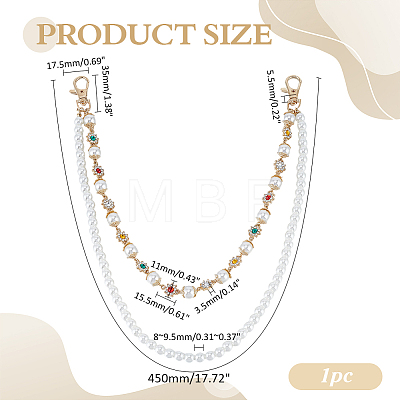 1Pc Imitation Pearl White Round Beaded and Alloy Colorful Rhinestone Flower Link Chain Belts for Pants HJEW-ME0001-23-1