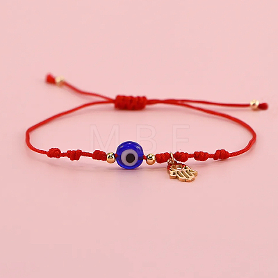Handmade Adjustable Blue Evil Eye Glass Braided Bead Bracelets with Stainless Steel Religion Hamsa Hand for Women KO5639-1-1