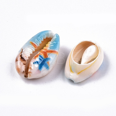 Printed Natural Cowrie Shell Beads SHEL-S266-21-1