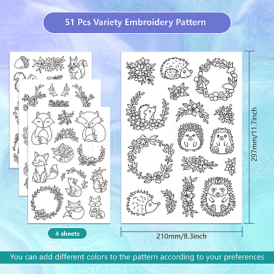 4 Sheets 11.6x8.2 Inch Stick and Stitch Embroidery Patterns DIY-WH0455-070-1