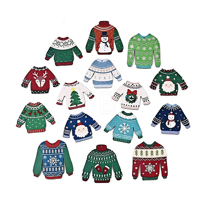 15Pcs Christmas UV Single Face Printed Wood Pendant Decorations WOOD-N020-27-1