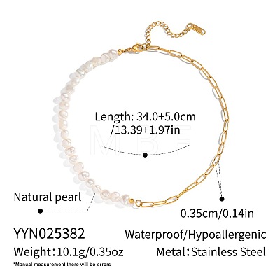 French Vintage Natuarl Pearl Potato Beaded Necklaces with 304 Stainless Steel Paperclip Chains for Women HS0908-2-1