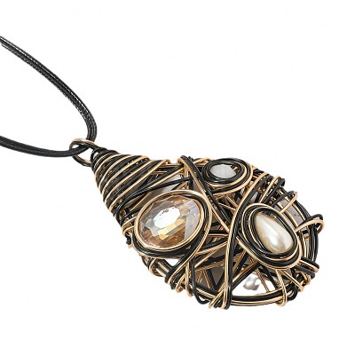 Alloy Glass Pendant Black Waxed Cord Necklaces for Women FS-WG2748D-02-1