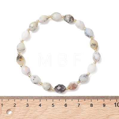 Oval Natural Flower Opal & Electroplate Non-magnetic Synthetic Hematite Beads Stretch Bracelets for Women BJEW-JB13653-1