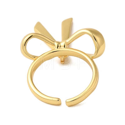 Bowknot Brass Finger Open Cuff Rings for Women RJEW-A048-28G-1