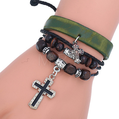 Leather Cord Multi-strand Bracelets for Women Men WGAECCB-05-1