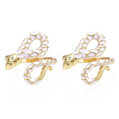 Real 18K Gold Plated Brass Micro Pave Cubic Zirconia Snake Wrap Cuff Rings RJEW-N037-005-NF-1