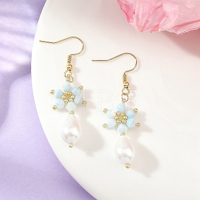 Anti-Tarnish Electroplate Bicone Glass Pearl Teardrop Beads Dangle Earrings EJEW-MZ00765-1
