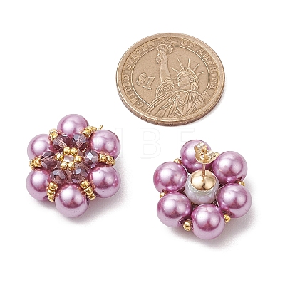 Glass Seed Beads Flower Stud Earrings EJEW-MZ00349-02-1