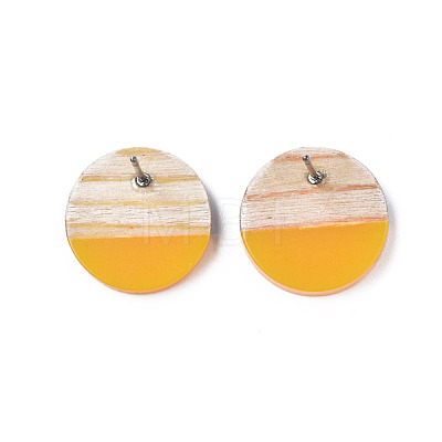Resin & Wood Stud Earrings EJEW-N017-003A-C04-1