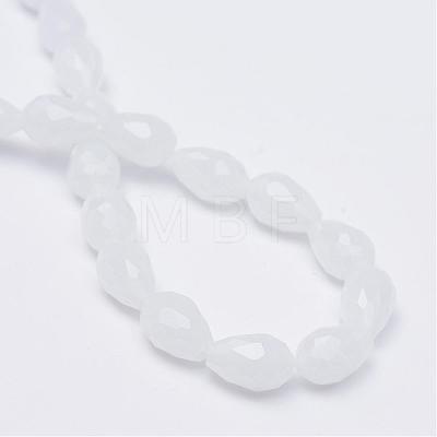 Teardrop Faceted Imitation Jade Glass Beads Strands GLAA-Q052-A05-1