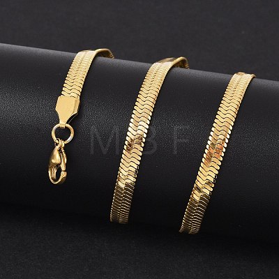 PVD Vacuum Plating 201 Stainless Steel Herringbone Chain Necklaces X-NJEW-M187-06G-1
