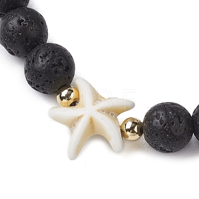 Round Natural Lava Rock Beaded Stretch Bracelets BJEW-JB10276-03-1