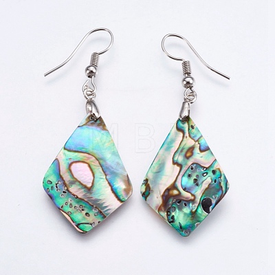 Abalone Shell/Paua Shell Dangle Earrings EJEW-F147-E08-1